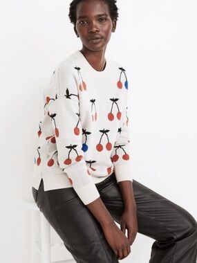 Madewell Cherry Printed Pullover Sweater Size Medium